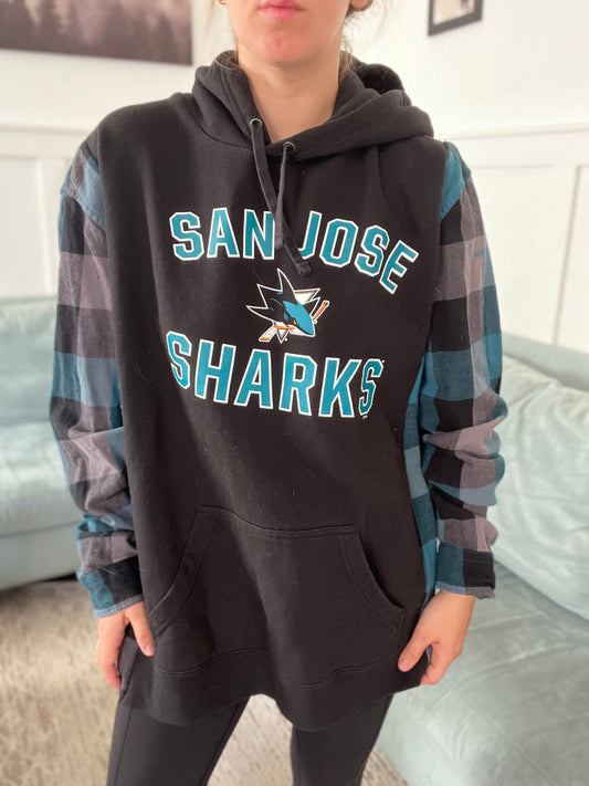 Sharks Sweater Blue Plaid Sleeves