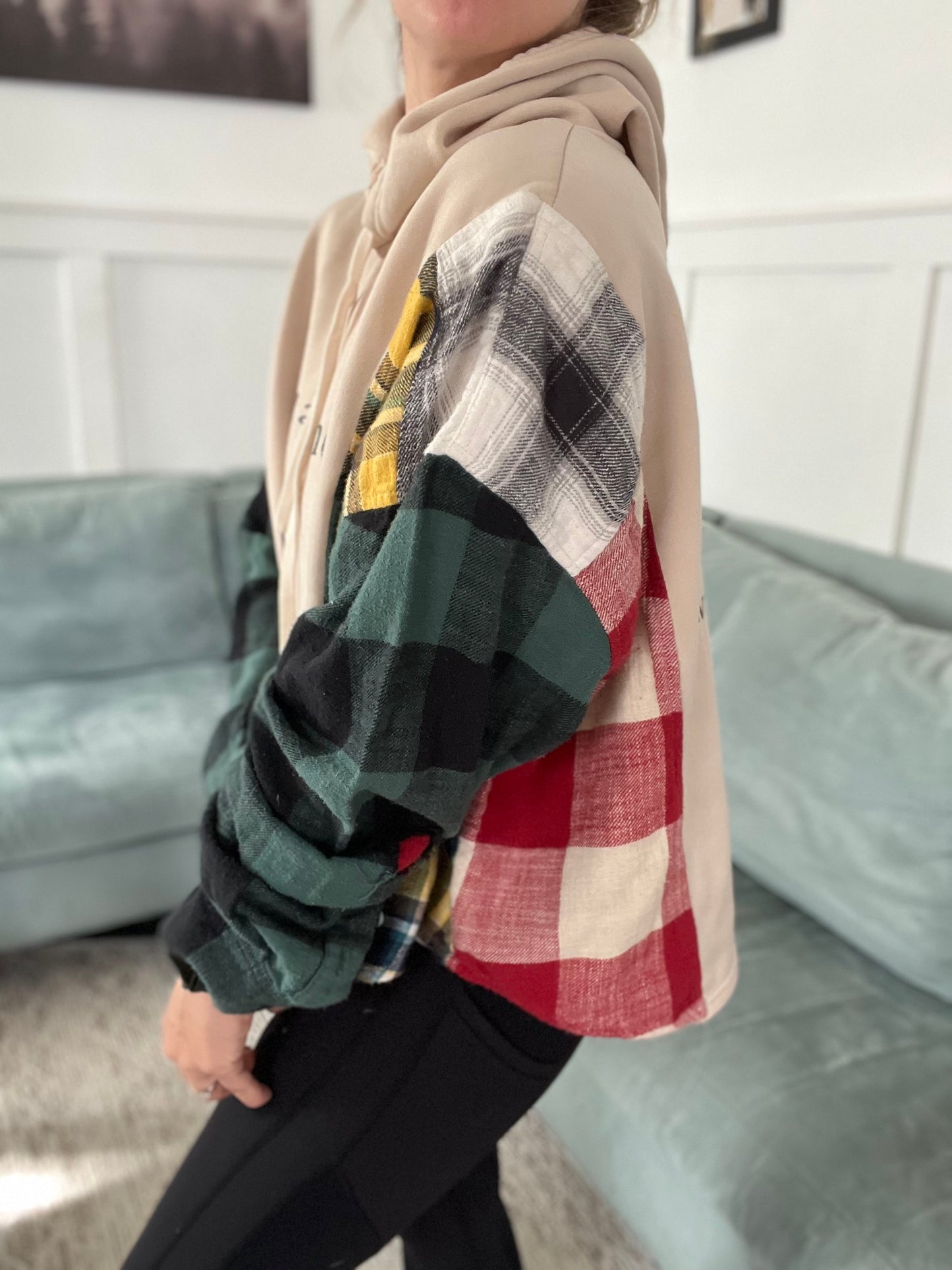 You are Enough Sweater Multi Plaid Sleeves