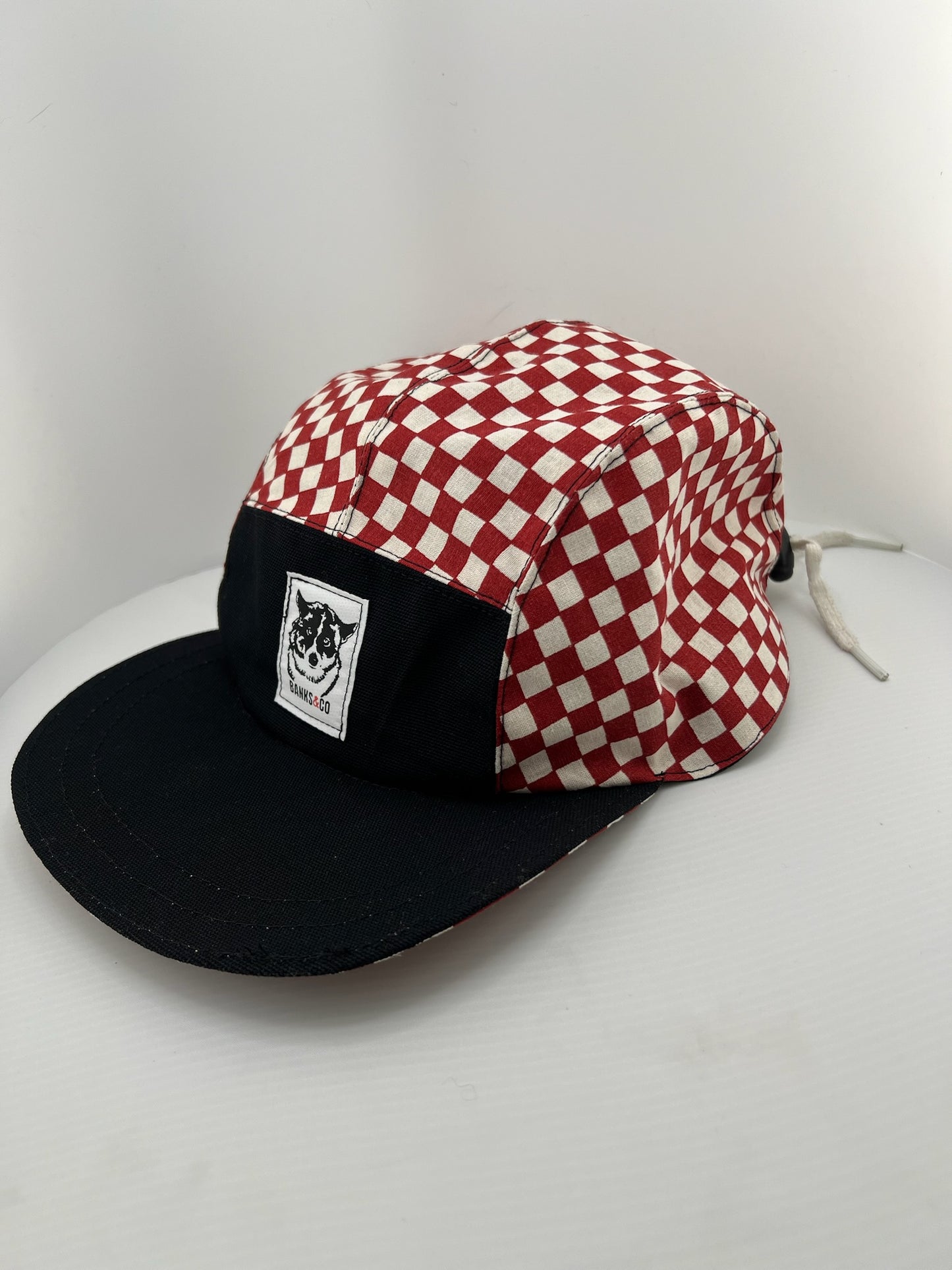 Red Checker/Black with White Lace Back 5 Panel
