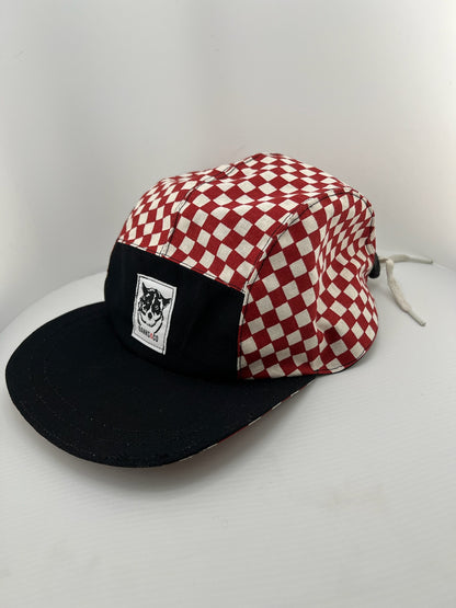Red Checker/Black with White Lace Back 5 Panel